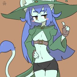 Rule 34 | 1girl, boots, cat, furry, furry female, hat, purple hair, solo, the amboina, witch hat, yellow eyes