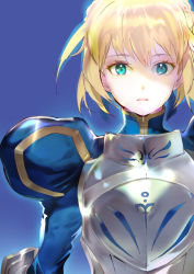 Rule 34 | 119, 1girl, ahoge, armor, artoria pendragon (all), artoria pendragon (fate), blonde hair, breastplate, fate/stay night, fate (series), green eyes, juliet sleeves, long sleeves, looking at viewer, parted lips, puffy sleeves, saber (fate), short hair, solo, upper body