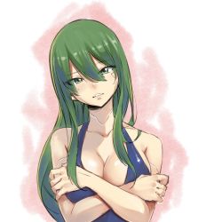 Rule 34 | 1girl, breasts, cleavage, eden&#039;s zero, green eyes, green hair, hair between eyes, halterneck, head tilt, highres, large breasts, long hair, looking at viewer, mashima hiro, official art, solo, very long hair, white background, witch (eden&#039;s zero)