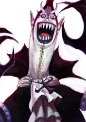 Rule 34 | 1boy, bad id, bad pixiv id, creepy, cross, gecko moria, horns, horror (theme), jewelry, lack, male focus, necklace, one piece, open mouth, scar, sharp teeth, solo, stitches, teeth