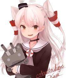 Rule 34 | 10s, 1girl, amatsukaze (kancolle), bad id, bad pixiv id, brown eyes, dress, hair ornament, highres, jewelry, kafuu kaya, kantai collection, long hair, open mouth, rensouhou-kun, ring, sailor dress, silver hair, smile, two side up, wedding band
