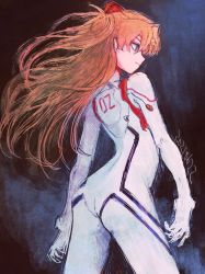 Rule 34 | 1girl, ass, blue eyes, bodysuit, boyaking, breasts, brown hair, dated, evangelion: 3.0+1.0 thrice upon a time, eyepatch, floating hair, hair ornament, highres, lips, long hair, looking to the side, neon genesis evangelion, pilot suit, plugsuit, rebuild of evangelion, shiny clothes, skin tight, smile, solo, souryuu asuka langley, two side up, very long hair, white bodysuit