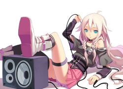 Rule 34 | 1girl, boots, braid, fkey, ia (vocaloid), long hair, off shoulder, panties, solo, speaker, twin braids, underwear, very long hair, vocaloid
