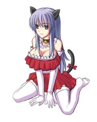 Rule 34 | 1girl, animal ears, arisu (zzo900), blue eyes, blue hair, breasts, cat ears, cat tail, falcom, feet, large breasts, long hair, matching hair/eyes, no shoes, reah (ys), solo, tail, thighhighs, white thighhighs, ys