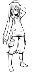 Rule 34 | 00s, 1girl, :3, ahoge, greyscale, hand in own hair, izumi konata, long hair, long sleeves, lucky star, mole, mole under eye, monochrome, ribbon, shirt, shorts, simple background, sketch, sleeves past wrists, smile, socks, solo, standing, white background, yu 65026