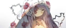 Rule 34 | black nails, breasts, cleavage, cleavage cutout, cloak, clothing cutout, ememo, expressionless, flower, flower over eye, hololive, hololive english, mori calliope, nail polish, one eye covered, pink hair, plant, red eyes, thorns, upper body, vines, virtual youtuber, white background