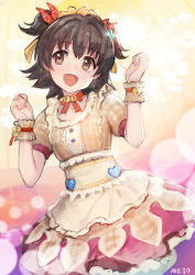 Rule 34 | 10s, 1girl, akagi miria, black hair, brown eyes, idolmaster, idolmaster cinderella girls, idolmaster cinderella girls starlight stage, meto31, open mouth, short hair, smile, solo, twintails, two side up