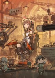 Rule 34 | 10s, 6+girls, akashi (kancolle), asymmetrical legwear, boots, breasts, brown hair, clipboard, closed eyes, collar, commentary request, construction site, crane (machine), elbow gloves, fairy (kancolle), female focus, flower, gloves, hair flower, hair ornament, hakama, hakama hold, hakama skirt, hand up, hands on lap, hard hat, hat, helmet, helmet musume (kancolle), indoors, japanese clothes, kantai collection, konno takashi (frontier pub), large breasts, long hair, maintenance musume (kancolle), multiple girls, overalls, parasol, ponytail, school uniform, serafuku, sidelocks, sitting, skirt, sleeveless, smile, standing, thighhighs, umbrella, uneven legwear, yamato (kancolle)