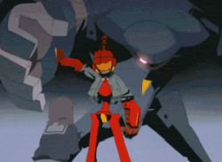 Rule 34 | 00s, 1girl, animated, animated gif, canti, epic, flcl, flip, kicking, lowres, mecha, robot, solo