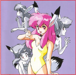 Rule 34 | 1980s (style), 1girl, :d, animal ears, artist request, bare shoulders, bent over, border, breasts, character request, cleavage, closed mouth, collar, copyright request, covered navel, fingernails, fur leotard, fur trim, grey background, hand up, leaning forward, leotard, long fingernails, long hair, looking at viewer, looking back, lying, mon mon, multiple girls, multiple views, oldschool, on stomach, open mouth, original, partially colored, pink hair, profile, red border, red eyes, retro artstyle, sidelocks, simple background, small breasts, smile, spot color, strapless, strapless leotard, tail, wide-eyed