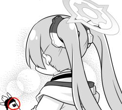 Rule 34 | 1girl, blue archive, commentary request, fingerless gloves, gloves, greyscale, halo, hood, hood down, hooded jacket, jacket, kadose ara, koyuki (blue archive), monochrome, shirt, solo, twintails, white background
