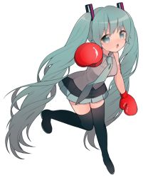 Rule 34 | &gt;:o, 1girl, :o, aqua eyes, aqua hair, bad id, bad pixiv id, black skirt, black thighhighs, boots, boxing gloves, full body, gloves, hair ornament, hatsune miku, long hair, necktie, open mouth, skirt, sleeveless, solo, thigh boots, thighhighs, transparent background, twintails, uttao, v-shaped eyebrows, very long hair, vocaloid, white background, zettai ryouiki