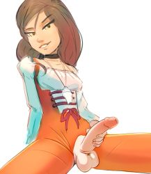 Rule 34 | 00s, 1futa, artist request, brown hair, final fantasy, final fantasy ix, futanari, garnet til alexandros xvii, jewelry, looking at viewer, necklace, penis, simple background, solo, source request, uncensored, yellow eyes