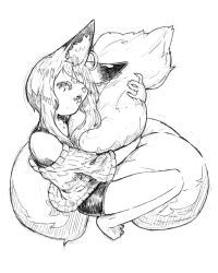 Rule 34 | 1girl, ahoge, animal ear fluff, animal ears, barefoot, fluffy, fox ears, fox girl, fox tail, full body, greyscale, head tilt, hugging own tail, hugging tail, jaco, large tail, looking at viewer, monochrome, off-shoulder, off-shoulder sweater, off shoulder, original, short hair, short hair with long locks, short sleeves, shorts, sidelocks, sketch, solo, squatting, sweater, tail, thick eyebrows, white background