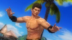 Rule 34 | 1boy, 3d, abs, brown eyes, brown hair, day, dead or alive, dead or alive 5, highres, island, jann lee, male focus, muscular, navel, nipples, official art, outdoors, pants, pectorals, short hair, sky, solo, standing, tecmo, topless male