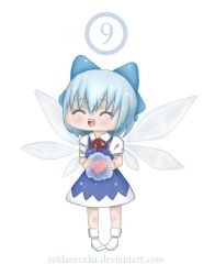 Rule 34 | blue hair, blush, cirno, closed eyes, frozen, heart, ice, phantasmagoria of flower view, short hair, smile, solo, touhou, wings