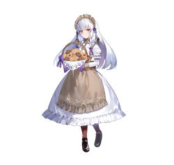 Rule 34 | 1girl, absurdres, alternate costume, amagasa yun, apron, basket, blush, braid, closed mouth, commentary request, cookie, dress, fire emblem, fire emblem: three houses, fire emblem heroes, food, frills, full body, hair ornament, highres, holding, holding basket, long hair, long skirt, long sleeves, looking at viewer, lysithea von ordelia, lysithea von ordelia (tea party), maid, maid headdress, nintendo, official art, pantyhose, puffy sleeves, red eyes, shoes, simple background, skirt, smile, solo, twin braids, white background, wrist cuffs