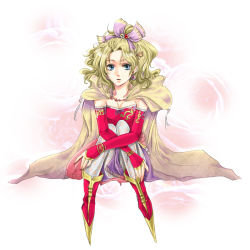 Rule 34 | 1990s (style), 1girl, blonde hair, blue eyes, bow, cape, detached sleeves, dissidia final fantasy, dress, earrings, final fantasy, final fantasy vi, gloves, jewelry, kihana, necklace, pantyhose, pink bow, ponytail, ribbon, solo, tina branford