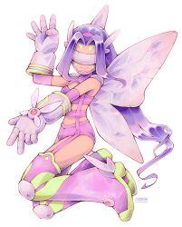 Rule 34 | 1girl, butterfly wings, digimon, digimon (creature), fairimon, female focus, gloves, highres, insect wings, long hair, mask, purple hair, solo, wings