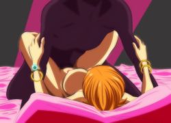 Rule 34 | 1girl, bracelet, breasts, cahlacahla, censored, jewelry, large breasts, leg lock, missionary, nami (one piece), nude, one piece, orange hair, sex, short hair, vaginal