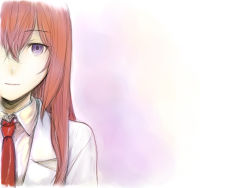 Rule 34 | 1girl, commentary request, highres, long hair, looking at viewer, makise kurisu, menomorute, necktie, red necktie, smile, solo, steins;gate, white background