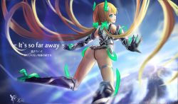 Rule 34 | 1girl, absurdly long hair, angela balzac, armor, ass, bad id, bad pixiv id, bare shoulders, black gloves, blonde hair, blurry, bodysuit, boots, breasts, elbow gloves, floating hair, from behind, gloves, green eyes, hair ornament, headgear, high heel boots, high heels, highleg, highleg leotard, highres, knee boots, leotard, long hair, low twintails, md5 mismatch, midair, motion blur, open mouth, profile, rakuen tsuihou, sky, solo, spread legs, thigh strap, thighlet, thong, thong leotard, twintails, very long hair, wangchuan de quanyan