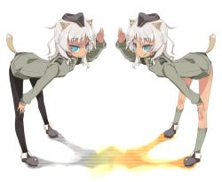 Rule 34 | 00s, 2girls, animal ears, dual persona, giuseppina ciuinni, grey hair, hato haru, multiple girls, pantyhose, salute, short hair, strike witches, strike witches: suomus misfits squadron, tan, world witches series