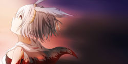 Rule 34 | 1girl, blouse, brown eyes, brown hairband, closed mouth, commentary, expressionless, fake wings, flame print, hair between eyes, hairband, head wings, highres, looking up, official alternate costume, ragnarok online, shirt, sleeveless, sleeveless shirt, solo, sura (ragnarok online), upper body, white hair, white shirt, wings, xiya yumiko