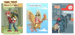 Rule 34 | 1girl, 3koma, 6+boys, backpack, backwards hat, bag, baseball cap, bird, black hair, black wristband, blue sky, building, bummerdude, carrying, city, claws, comic, commentary, creature, creatures (company), crossed arms, day, english commentary, english text, ethan (pokemon), fearow, flying, forest, game freak, gen 1 pokemon, grass, hat, lucas (pokemon), multiple boys, nature, nintendo, outdoors, pants, poke ball, poke ball (basic), pokemon, pokemon (creature), pokemon center, pokemon dppt, pokemon gsc, pokemon rgby, red (pokemon), red headwear, riding, riding pokemon, rope, shirt, shoes, sitting, skirt, sky, standing, tree, walking, watermark, web address, wristband