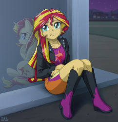 Rule 34 | 1girl, crying, dual persona, my little pony, my little pony: equestria girls, my little pony: friendship is magic, personification, sunset shimmer, tagme, tears, uotapo