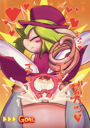 Rule 34 | 1girl, animal ears, blush stickers, cum, cum in pussy, from behind, gameplay mechanics, green hair, hat, heart, hetero, highres, leotard, mad rat dead, mob rat (mad rat dead), mouse ears, mouse tail, nippon ichi, mouse, mouse girl, rat god, red eyes, sex, sukiya (sukiya84432252), tail, top hat, vaginal, wings, x-ray