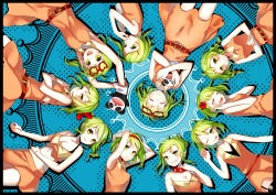 Rule 34 | 6+girls, :d, ;p, alternate hairstyle, breasts, cleavage, closed eyes, glasses, green eyes, green hair, gumi, hairband, juu mensou (vocaloid), multiple girls, multiple persona, one eye closed, open mouth, panda, smile, tongue, tongue out, vocaloid, yuzuki kihiro