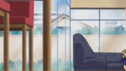Rule 34 | 1boy, 1girl, animated, animated gif, box, brother and sister, couch, my imouto koakuma na a cup, my mai: koakuma na a cup (oav), pillow, pink hair, short hair, siblings, skirt, table, television, window