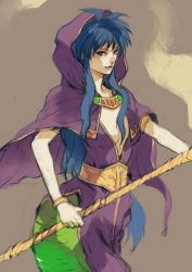 Rule 34 | 1girl, blue eyes, blue hair, breasts, breath of fire, breath of fire i, deis, dress, highres, hood, kannoaki, lamia, long hair, looking at viewer, monster girl, simple background, solo, tail