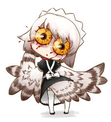 Rule 34 | 1girl, bad id, bad pixiv id, bird, blood, bloodshot eyes, creepy, from behind, futaba channel, harpy, horror (theme), lowres, monster girl, nijiura maids, owl, solo, thighhighs, winged arms, wings, yabai