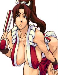 Rule 34 | 1girl, breasts, hand fan, huge breasts, large breasts, lowres, shiranui mai, snk, solo, the king of fighters, wotsukuri