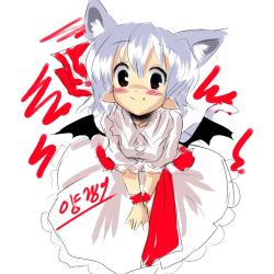 Rule 34 | 1girl, animal ears, bat wings, cat ears, cat tail, dog ears, fang, fang out, female focus, kemonomimi mode, pointy ears, remilia scarlet, simple background, solo, tail, touhou, white background, wide-eyed, wings