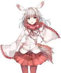 Rule 34 | 10s, 1girl, :d, absurdres, head wings, highres, japanese crested ibis (kemono friends), kemono friends, looking at viewer, open mouth, pantyhose, red pantyhose, silver hair, smile, solo, wings, yellow eyes, ym (distance819)
