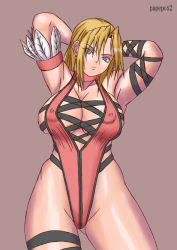 Rule 34 | 1girl, blonde hair, blue eyes, breasts, dead or alive, female focus, large breasts, papepox2, simple background, solo, tecmo, tina armstrong