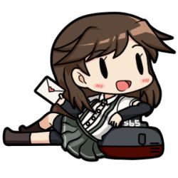 Rule 34 | 0 0, 10s, 1girl, 90mm single high-angle gun mount, :d, arashio (kancolle), arm warmers, bamomon, blush, brown hair, chibi, commentary request, fairy (kancolle), kantai collection, letter, long hair, love letter, lowres, open mouth, school uniform, skirt, smile, solid oval eyes, solo, suspenders