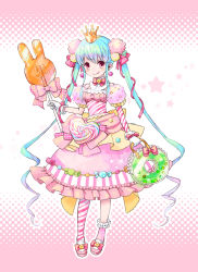 Rule 34 | 1girl, :q, aqua hair, asymmetrical clothes, asymmetrical legwear, bag, bow, candy, candy hair ornament, dress, earrings, food, food-themed earrings, food-themed hair ornament, food-themed ornament, frilled dress, frills, full body, gloves, hair bow, hair ornament, handbag, highres, jewelry, konpeitou, lollipop, long hair, looking at viewer, mismatched legwear, multicolored hair, nekomissile, original, pantyhose, personification, pink bow, pink dress, pink footwear, pink hair, pink pantyhose, pocketland, red eyes, shoes, sidelocks, smile, solo, standing, striped clothes, striped pantyhose, tongue, tongue out, twintails, two-tone hair, waist bow, white gloves
