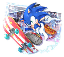 Rule 34 | 1boy, :d, animal nose, chili dog, food, furry, furry male, gloves, green eyes, highres, hot dog, male focus, open mouth, r131q, red footwear, shoes, skateboard, skateboarding, smile, solo, sonic (series), sonic the hedgehog, white gloves
