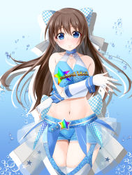 Rule 34 | 1girl, absurdres, aqua bow, aqua eyes, artist name, artist request, back bow, belt, belt buckle, blue belt, blue choker, blue eyes, blue shorts, blue wrist cuffs, blush, bow, breasts, brown hair, buckle, checkered bow, checkered clothes, choker, clothes writing, female focus, fingerless gloves, gloves, grey bow, hair between eyes, hair bow, highres, jewelry, long hair, looking at viewer, love live!, love live! nijigasaki high school idol club, love live! school idol festival, medium breasts, miniskirt, necklace, ocean, seafloor, osaka shizuku, parted lips, plaid, plaid skirt, pleated, pleated skirt, short shorts, shorts, shorts under skirt, skirt, smile, solo, star (symbol), star necklace, star print, underwater, white gloves, wrist cuffs