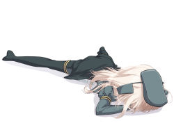 Rule 34 | 1girl, blonde hair, bodysuit, cropped jacket, diving suit, failure, garrison cap, hat, inaba shiki, jack-o&#039; challenge, kantai collection, long hair, long sleeves, lying, on stomach, puffy long sleeves, puffy sleeves, solo, spread legs, u-511 (kancolle), wetsuit