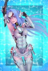 Rule 34 | 1girl, absurdres, android, bare shoulders, blue hair, breasts, elbow gloves, expressionless, forehead protector, gloves, highres, kos-mos, kos-mos re:, leotard, long hair, looking at viewer, medium breasts, nintendo, open mouth, red eyes, smile, solo, thighhighs, very long hair, white leotard, xbonbon, xenoblade chronicles (series), xenoblade chronicles 2, xenoblade chronicles (series), xenoblade chronicles 2, xenosaga