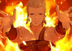 Rule 34 | 1boy, burning, earrings, fire, flattop, grey hair, jean pierre polnareff, jewelry, jojo no kimyou na bouken, looking at viewer, male focus, outstretched arms, reaching, reaching towards viewer, solo, stardust crusaders, tears, tianel ent