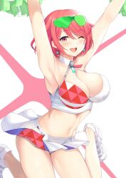 Rule 34 | 1girl, alternate costume, breasts, cosplay, daive, hibiki (blue archive), hibiki (cheer squad) (blue archive), highres, large breasts, pyra (xenoblade), red eyes, red hair, solo, xenoblade chronicles (series), xenoblade chronicles 2