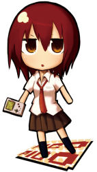 Rule 34 | 1girl, chibi, game boy, game boy (original), handheld game console, ico (green bullet), necktie, original, simple background, skirt, solo, white background