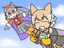 Rule 34 | animal ears, balbal94, black jacket, blonde hair, coyote, coyote (kemono friends), wolf ears, wolf tail, gloves, island fox (kemono friends), jacket, kemono friends, kemono friends v project, necktie, shirt, shoes, short hair, skirt, smile, tail, virtual youtuber, white shirt, yellow eyes, yellow gloves