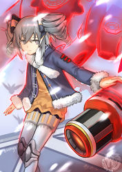 Rule 34 | 1girl, blue jacket, bow, bronya zaychik, bronya zaychik (snowy sniper), character name, closed mouth, drill hair, grey eyes, grey hair, grey sky, hair bow, honkai (series), honkai impact 3rd, jacket, looking at viewer, looking back, outdoors, project bunny, scarf, sky, snowing, solo, twin drills, white scarf, winter clothes, xun yu (1184527191)